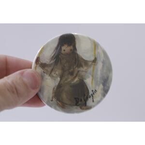DeGrazia Round Makeup Mirror, One-Sided, Little Girl Picture, Vintage,